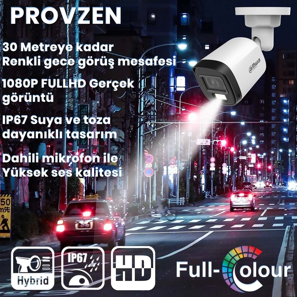 PROVZEN DAHUA 4 KAMERALI FULLCOLOR SES KAYITLI GÜVENLİK KAMERASI