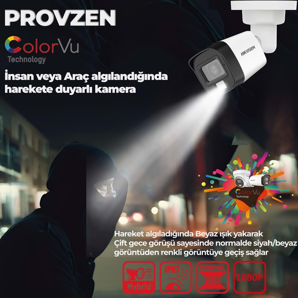 PROVZEN HİKVİSİON 7 KAMERALI COLORVU HİBRİT GÜVENLİK KAMERASI