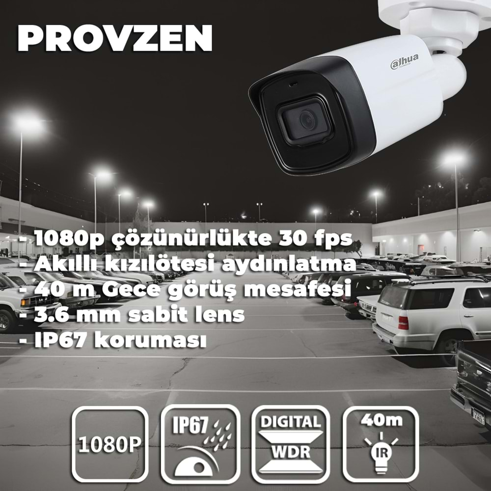 PROVZEN DAHUA 10 KAMERALI GÜVENLİK KAMERASI 40 METRE GECE GÖRÜŞLÜ