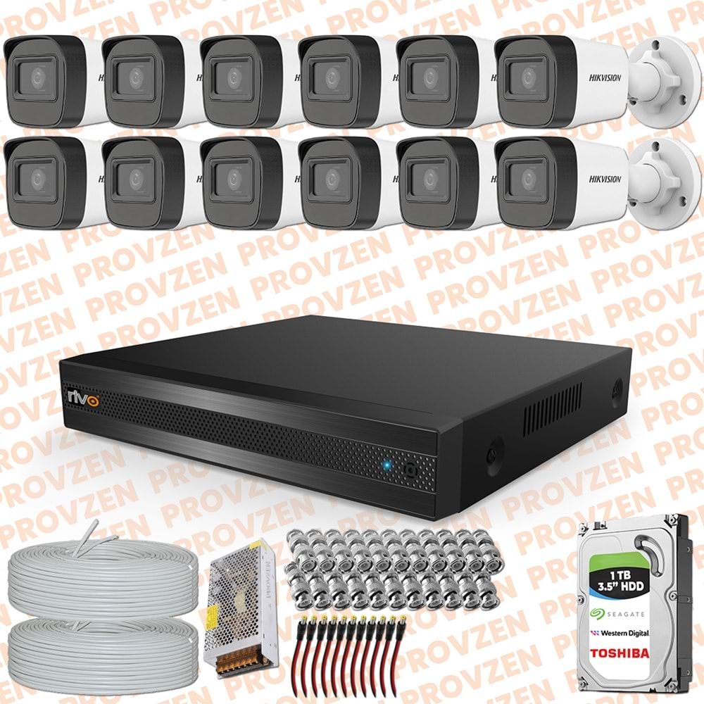 PROVZEN HİKVİSİON RV 12 KAMERA GÜVENLİK KAMERASI 1TB (1000GB) HDD