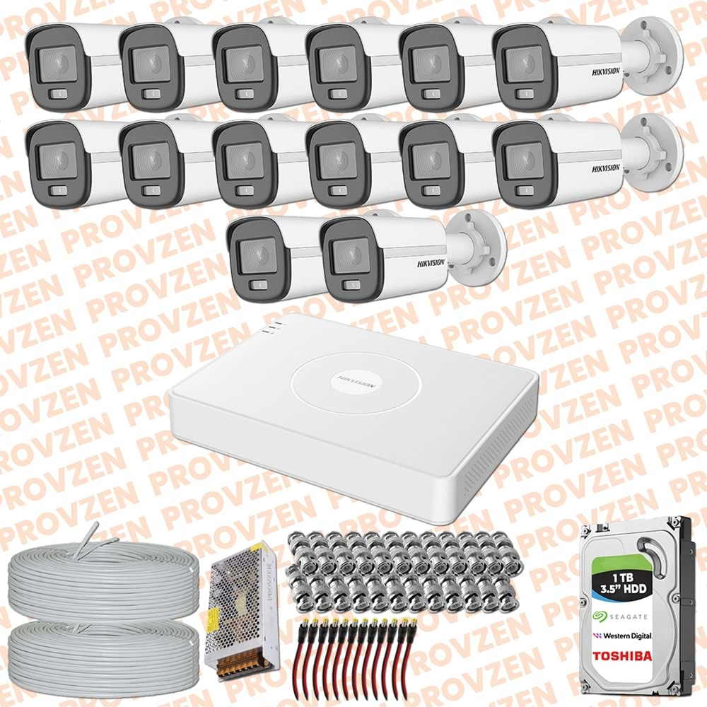 PROVZEN HIKVISION COLORVU GECE RENKLİ 14 KAMERALI SET 1TB HDD