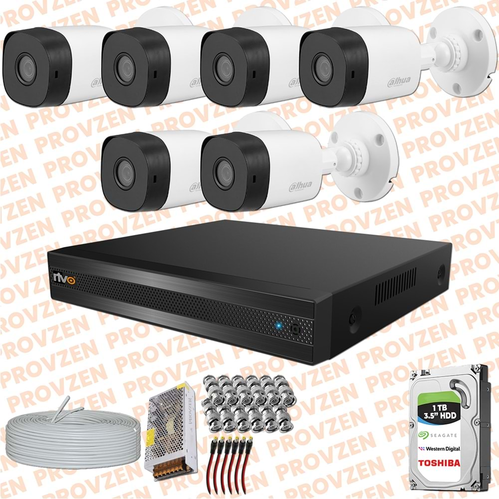 PROVZEN RV DAHUA 6 KAMERA FULLHD GÜVENLİK KAMERASI SET 1TB HDD