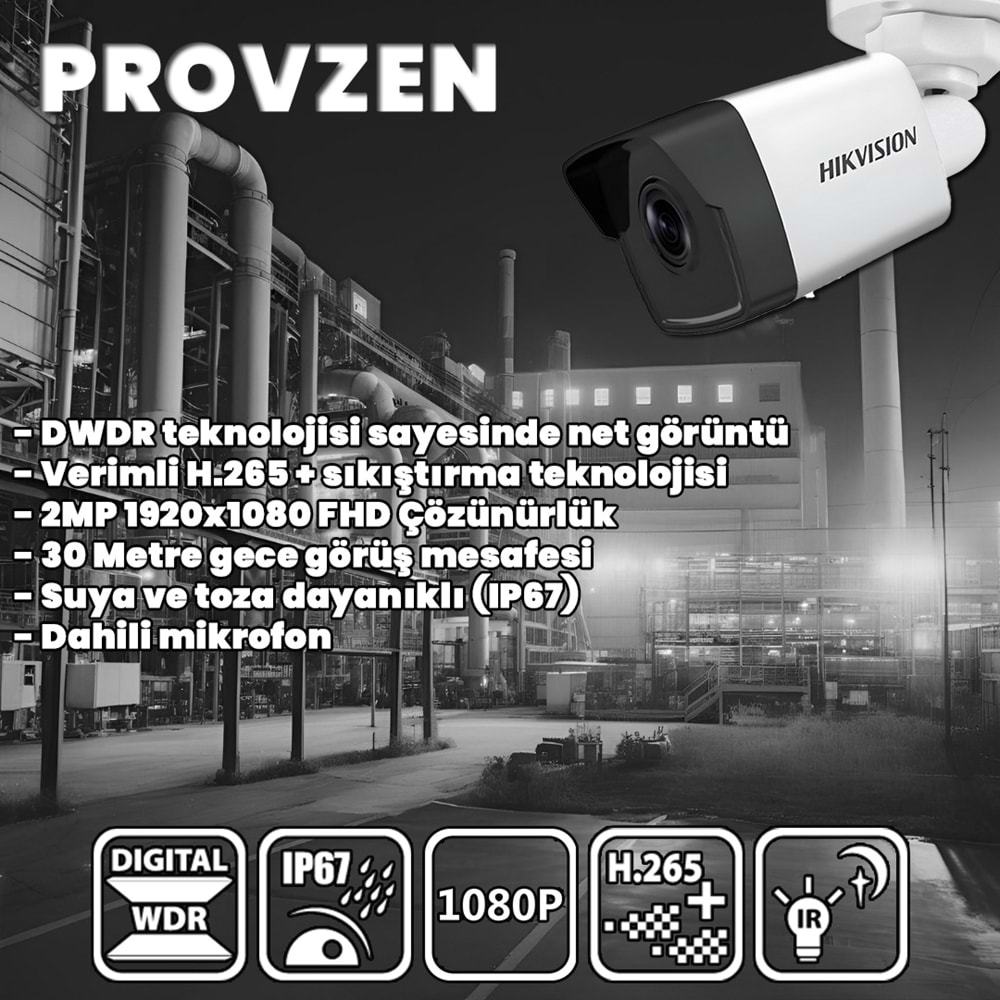 PROVZEN HIKVISION 2 KAMERALI İP KAMERA SETİ 1080P MİKROFONLU