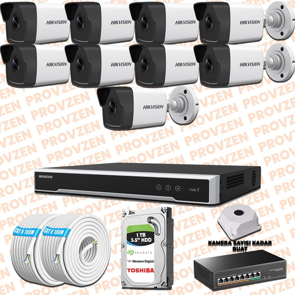 PROVZEN HIKVISION 9 KAMERALI İP KAMERA SETİ 1080P MİKROFONLU