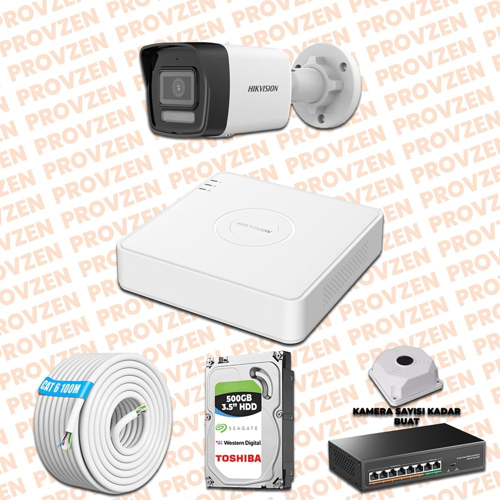 PROVZEN HIKVISION İP 1 KAMERALI SET 1080P COLORVU MİKROFONLU