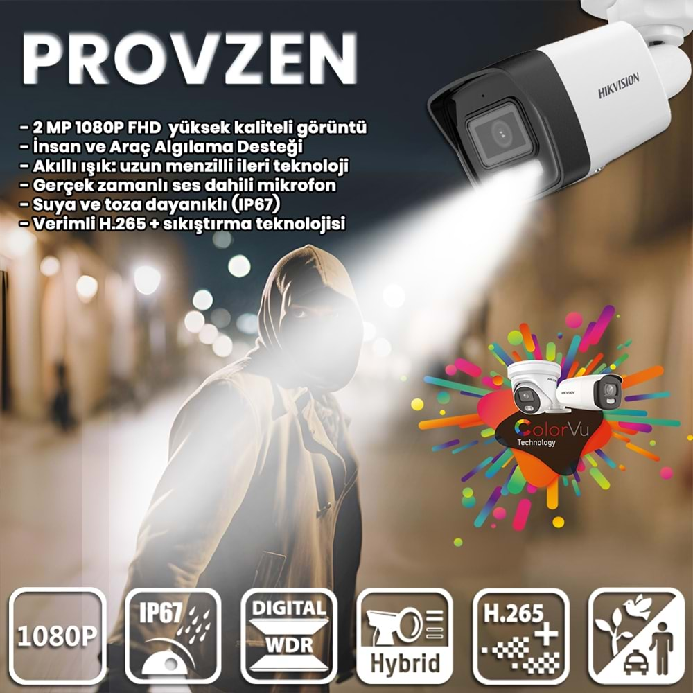 PROVZEN HIKVISION İP 4 KAMERALI SET 1080P COLORVU MİKROFONLU