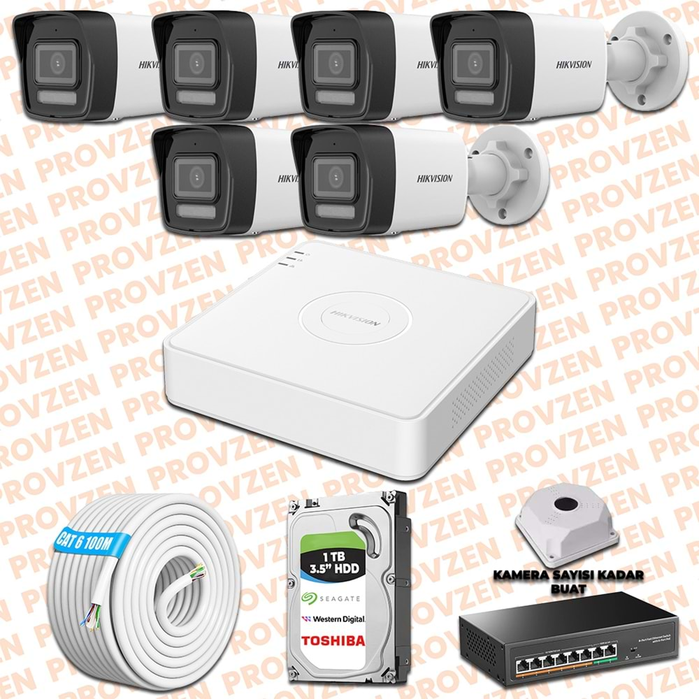 PROVZEN HIKVISION İP 6 KAMERALI SET 1080P COLORVU MİKROFONLU