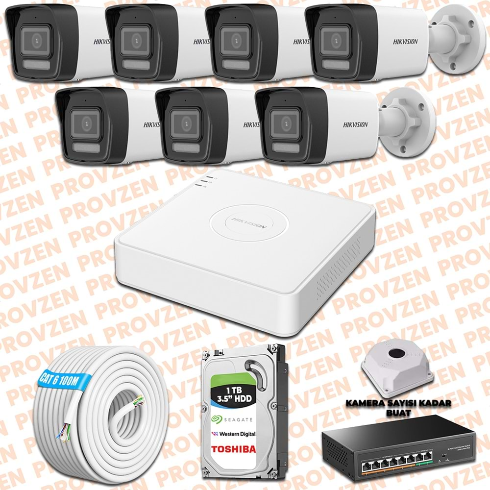 PROVZEN HIKVISION İP 7 KAMERALI SET 1080P COLORVU MİKROFONLU