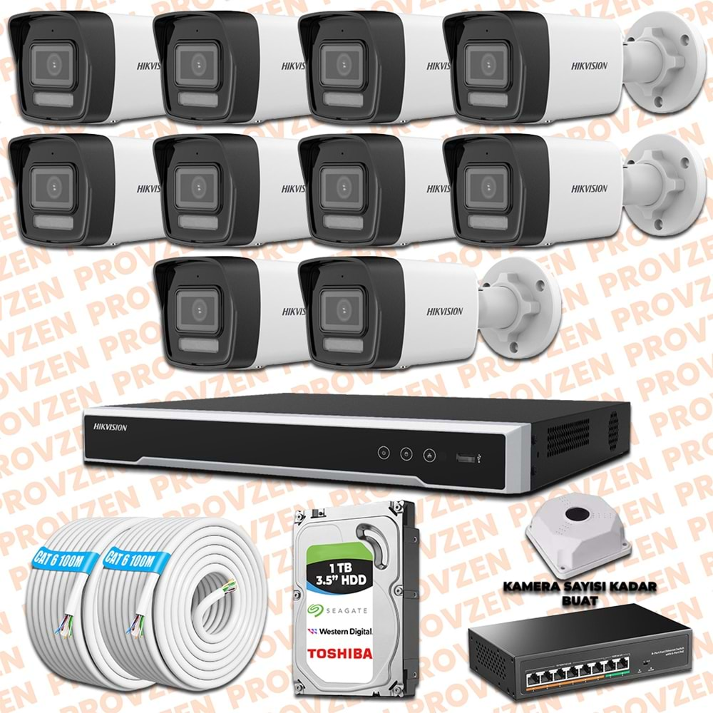 PROVZEN HIKVISION İP 10 KAMERALI SET 1080P COLORVU MİKROFONLU