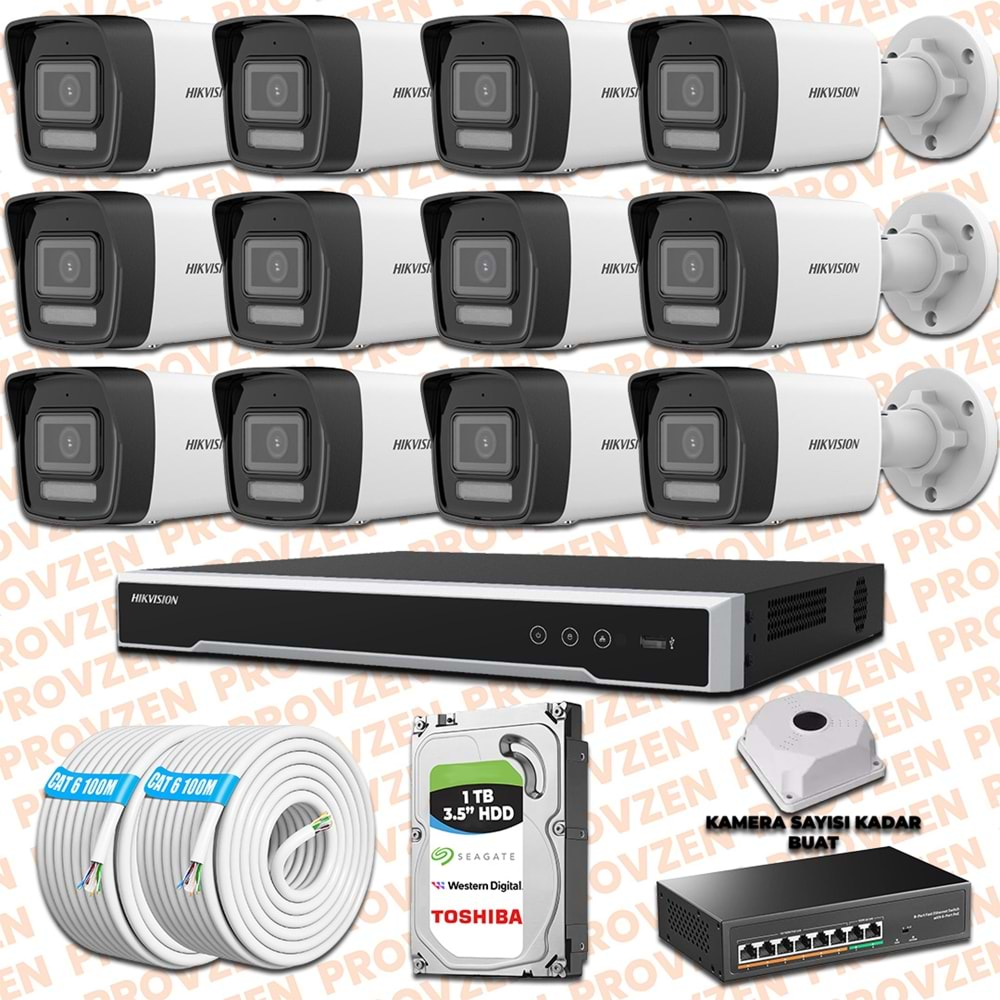 PROVZEN HIKVISION İP 12 KAMERALI SET 1080P COLORVU MİKROFONLU