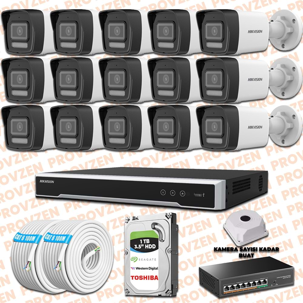 PROVZEN HIKVISION İP 15 KAMERALI SET 1080P COLORVU MİKROFONLU