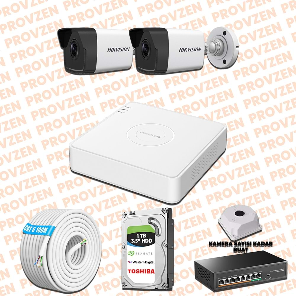 PROVZEN HIKVISION 2 KAMERALI İP KAMERA SETİ 4MP 1440P MİKROFONLU