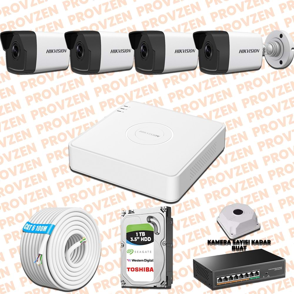 PROVZEN HIKVISION 4 KAMERALI İP KAMERA SETİ 4MP 1440P MİKROFONLU