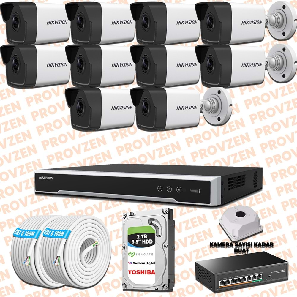 PROVZEN HIKVISION 10 KAMERALI İP KAMERA SETİ 4MP 1440P MİKROFONLU