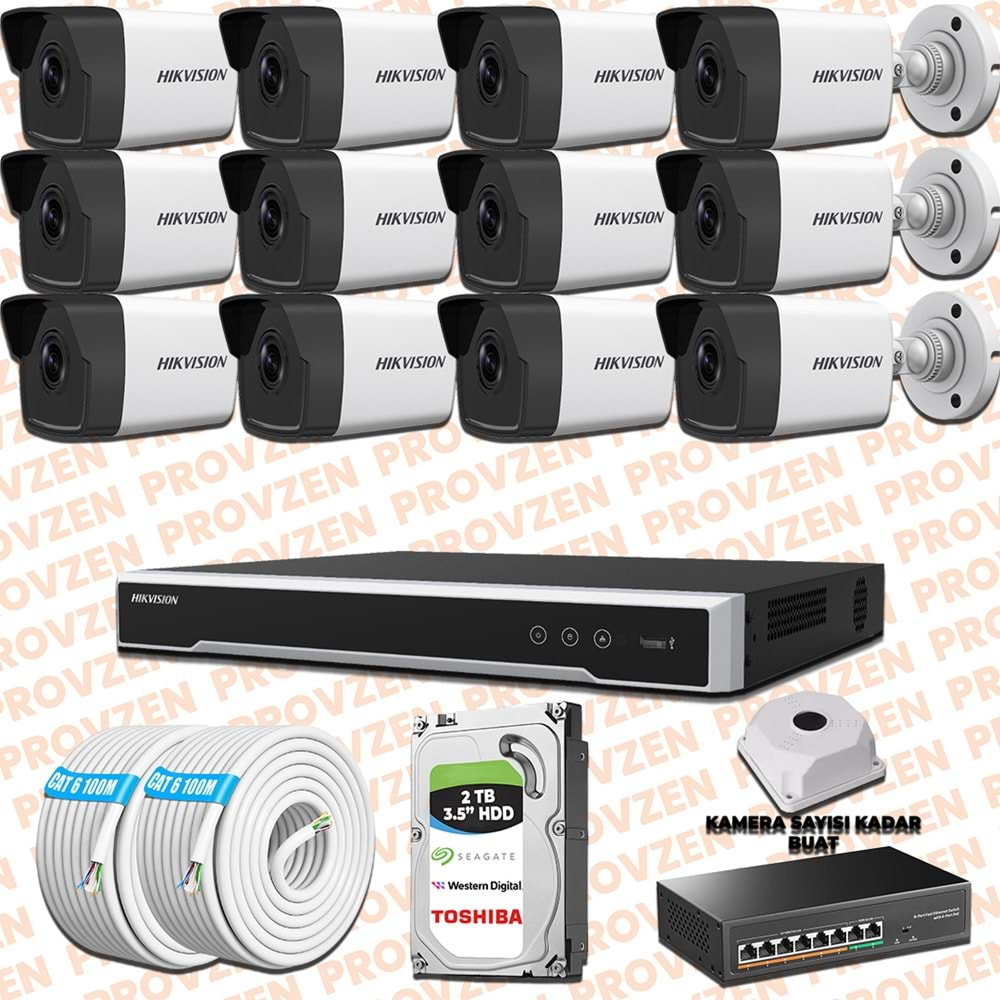 PROVZEN HIKVISION 12 KAMERALI İP KAMERA SETİ 4MP 1440P MİKROFONLU