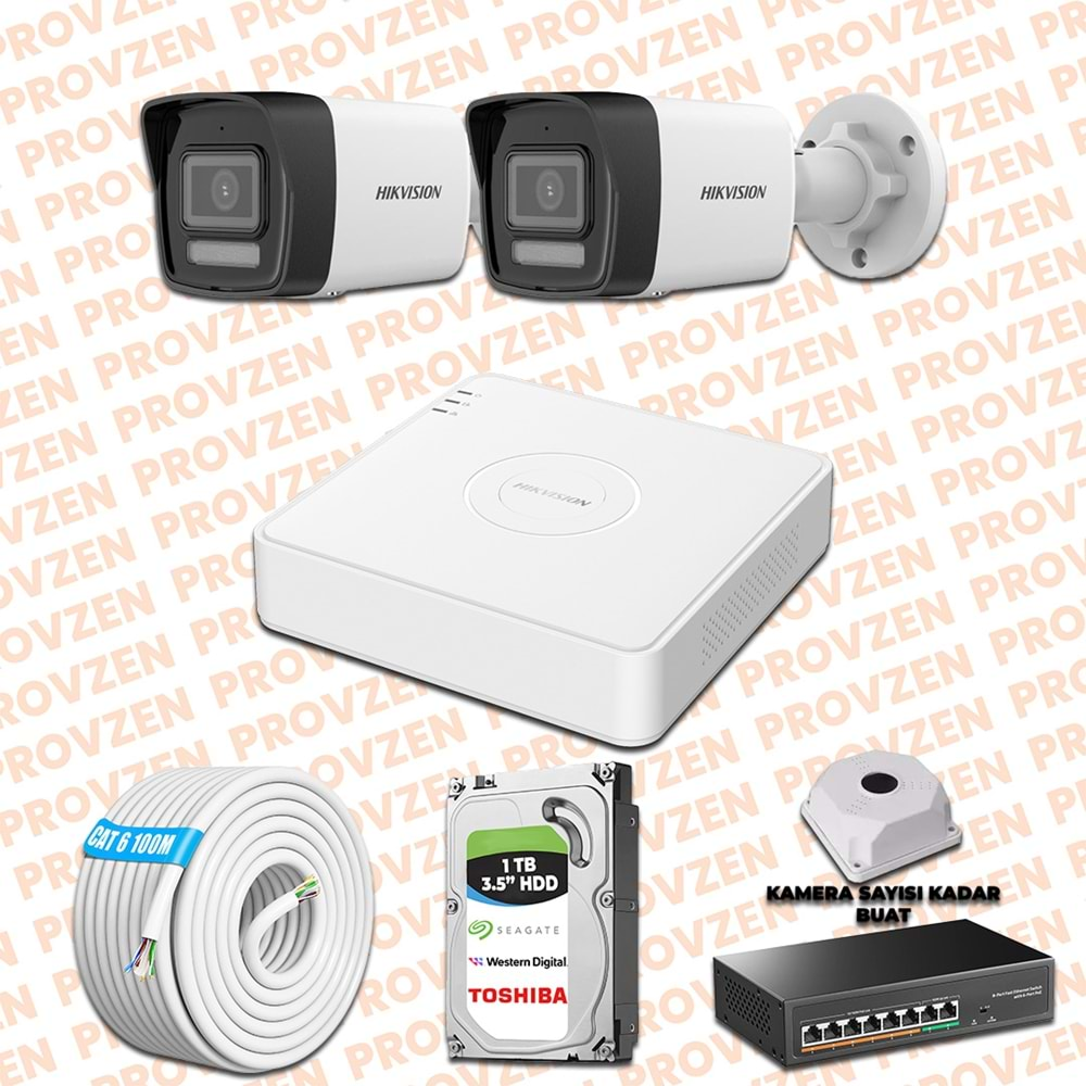 PROVZEN HIKVISION 2 İP KAMERALI 4MP HİBRİT COLORVU KAMERA SETİ