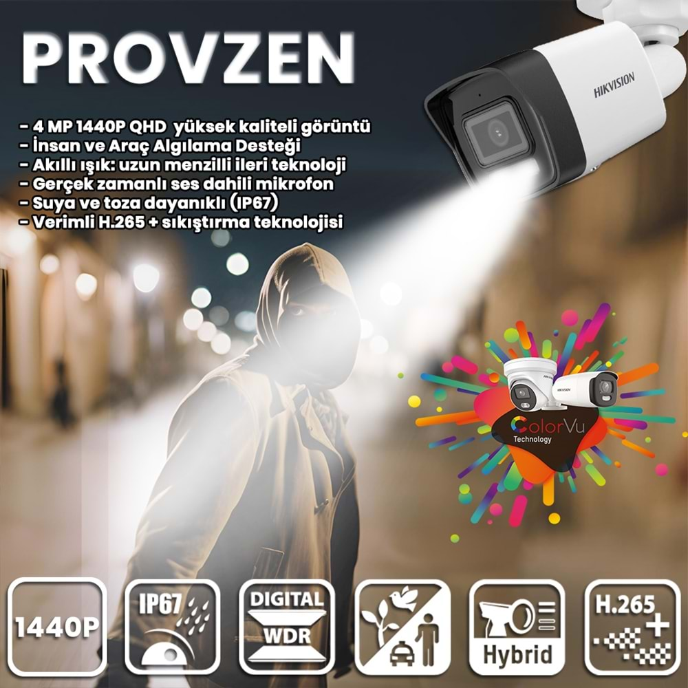 PROVZEN HIKVISION 4 İP KAMERALI 4MP HİBRİT COLORVU KAMERA SETİ