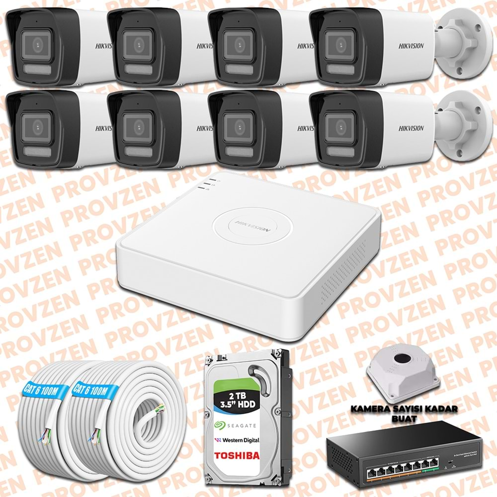 PROVZEN HIKVISION 8 İP KAMERALI 4MP HİBRİT COLORVU KAMERA SETİ