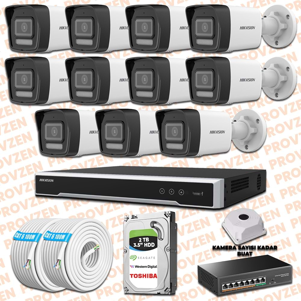 PROVZEN HIKVISION 11 İP KAMERALI 4MP HİBRİT COLORVU KAMERA SETİ