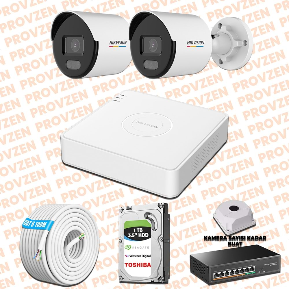 PROVZEN HIKVISION 2 İP KAMERALI 4MP COLORVU DAHİLİ MİKROFON SET