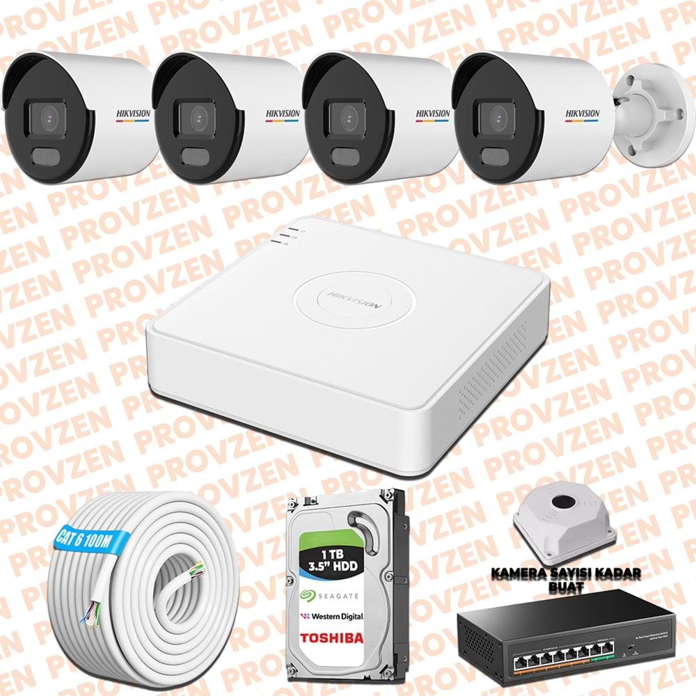 PROVZEN HIKVISION 4 İP KAMERALI 4MP COLORVU DAHİLİ MİKROFON SET