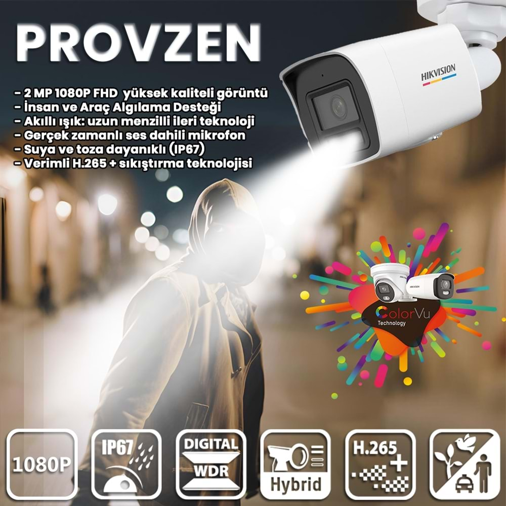 PROVZEN HIKVISION 1 İP KAMERALI COLORVU HİBRİT GÜVENLİK KAMERASI