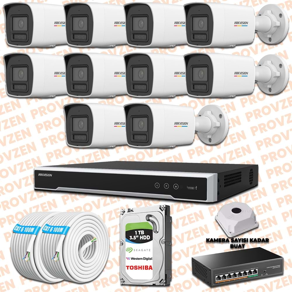 PROVZEN HIKVISION 10 İP KAMERALI COLORVU HİBRİT GÜVENLİK KAMERASI