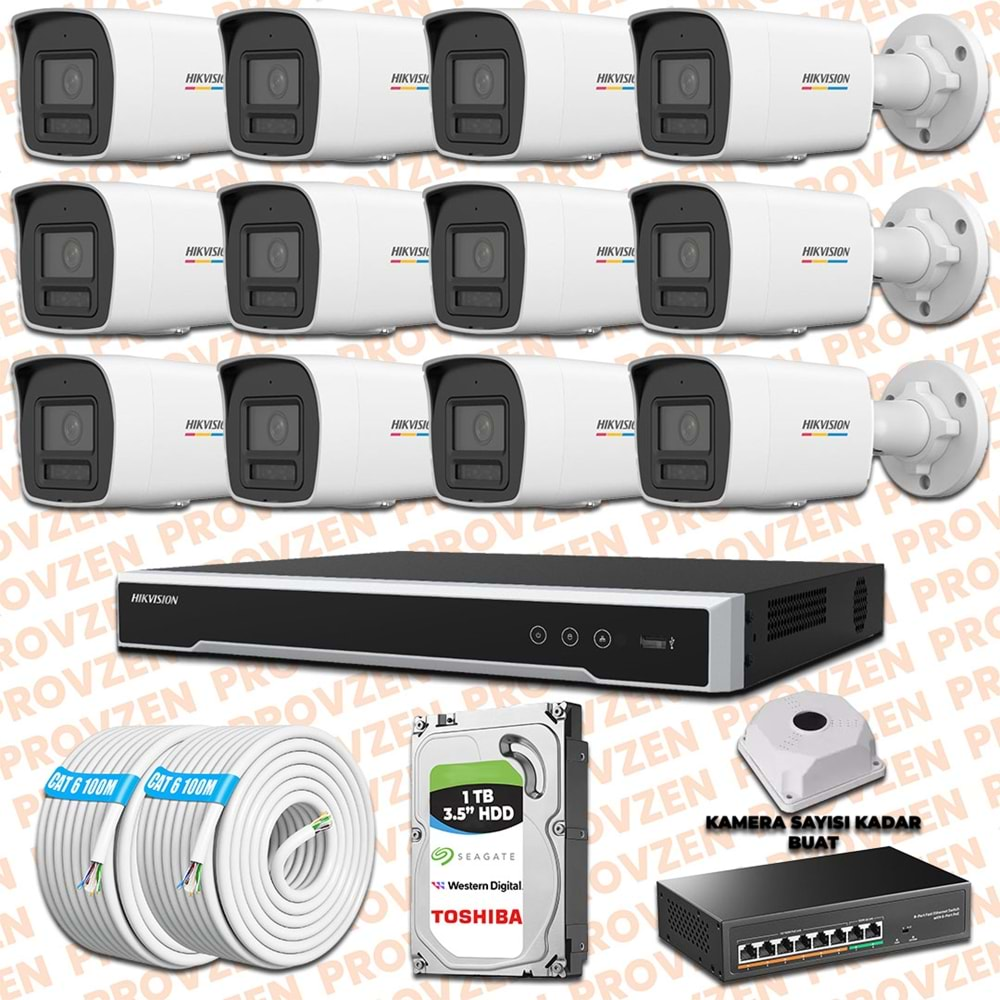 PROVZEN HIKVISION 12 İP KAMERALI COLORVU HİBRİT GÜVENLİK KAMERASI