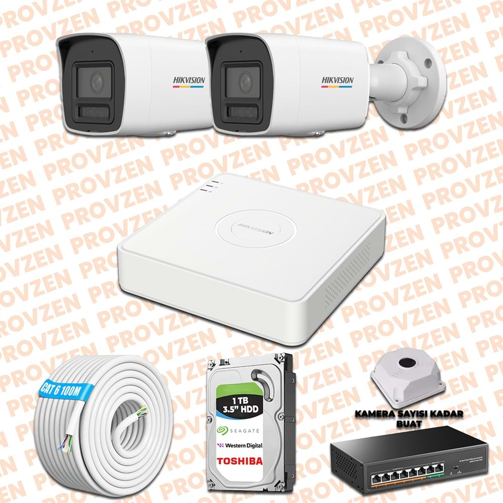 PROVZEN HIKVISION 2 İP GÜVENLİK KAMERASI SETİ 4MP COLORVU HİBRİT