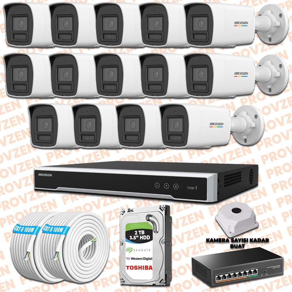 PROVZEN HIKVISION 14 İP GÜVENLİK KAMERASI SETİ 4MP COLORVU HİBRİT