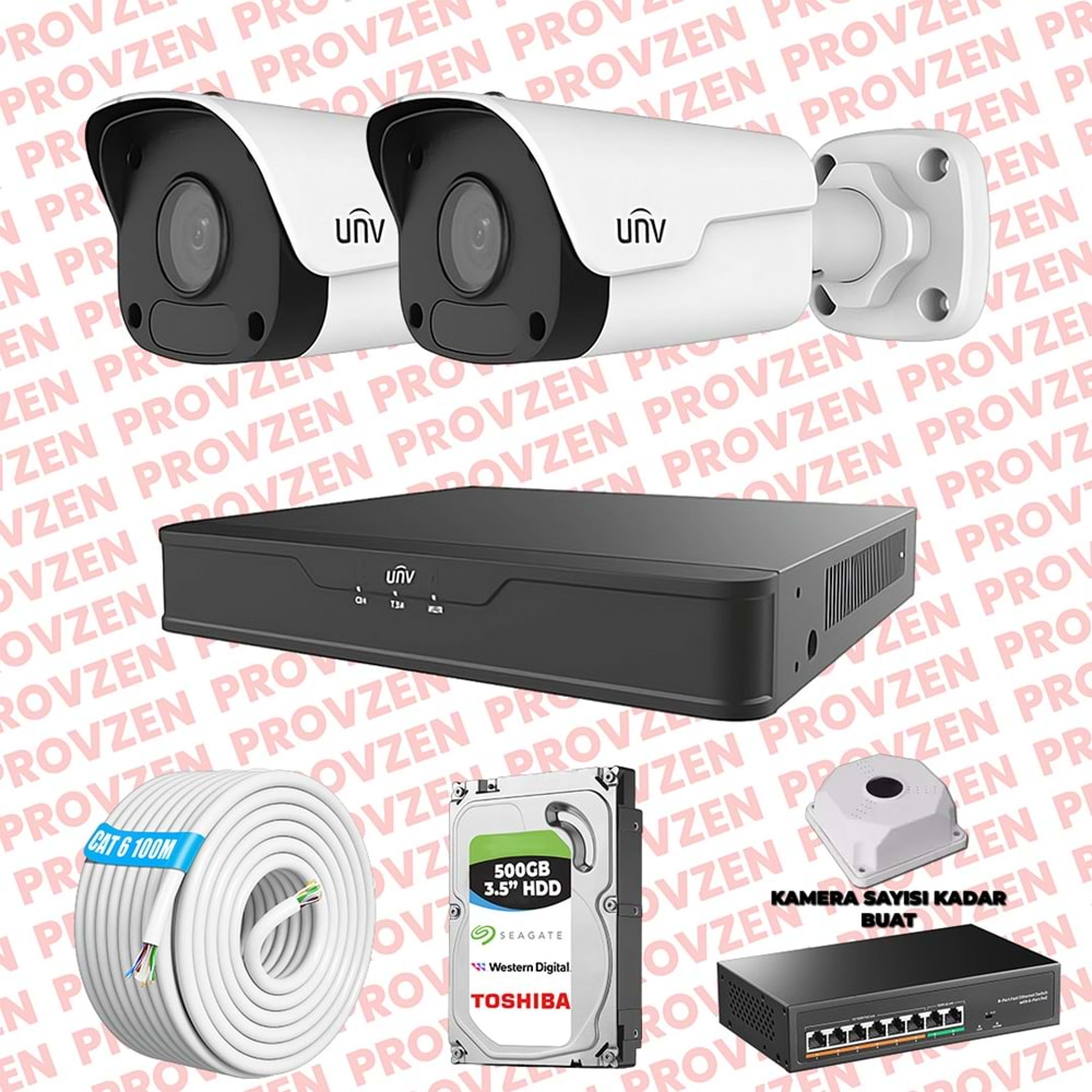 PROVZEN UNV İP GÜVENLİK KAMERASI SETİ 2 KAMERA FULLHD İP SET