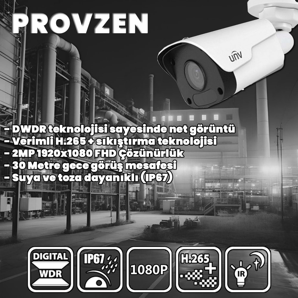 PROVZEN UNV İP GÜVENLİK KAMERASI SETİ 6 KAMERA FULLHD İP SET