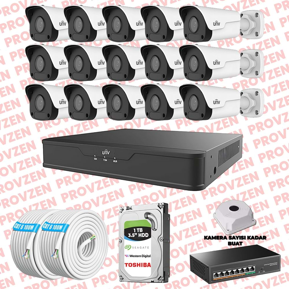 PROVZEN UNV İP GÜVENLİK KAMERASI SETİ 15 KAMERA FULLHD İP SET