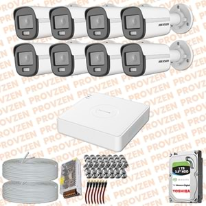 PROVZEN HIKVISION COLORVU GECE RENKLİ 8 KAMERALI SET 1TB HDD