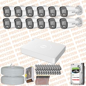 PROVZEN HIKVISION COLORVU GECE RENKLİ 12 KAMERALI SET 1TB HDD