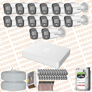 PROVZEN HIKVISION COLORVU GECE RENKLİ 14 KAMERALI SET 1TB HDD