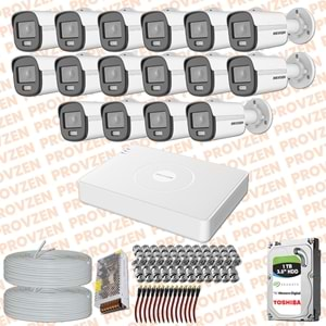 PROVZEN HIKVISION COLORVU GECE RENKLİ 16 KAMERALI SET 1TB HDD