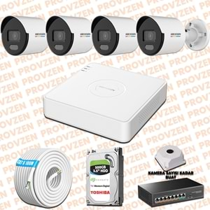 PROVZEN HIKVISION 4 KAMERA İP SET 7/24 RENKLİ COLORVU MİKROFONLU