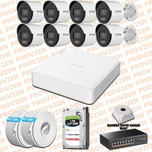 PROVZEN HIKVISION 8 KAMERA İP SET 7/24 RENKLİ COLORVU MİKROFONLU