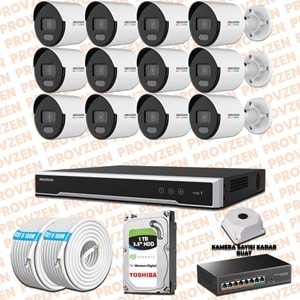 PROVZEN HIKVISION 12 KAMERA İP SET 7/24 RENKLİ COLORVU MİKROFONLU