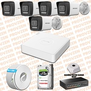 PROVZEN HIKVISION 5 İP KAMERALI 4MP HİBRİT COLORVU KAMERA SETİ