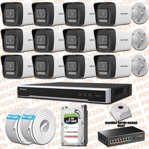 PROVZEN HIKVISION 12 İP KAMERALI 4MP HİBRİT COLORVU KAMERA SETİ