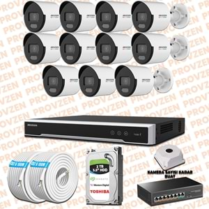 PROVZEN HIKVISION 11 İP KAMERALI 4MP COLORVU DAHİLİ MİKROFON SET