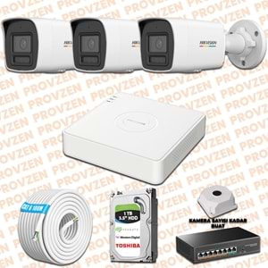 PROVZEN HIKVISION 3 İP GÜVENLİK KAMERASI SETİ 4MP COLORVU HİBRİT