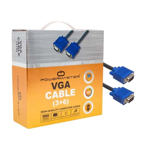 POWERMASTER VGA KABLO 15 PİN 3+6 ERKEK/ERKEK 15M KUTULU