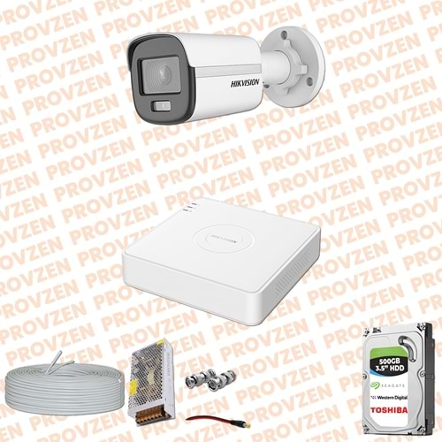 PROVZEN HIKVISION COLORVU GECE RENKLİ 1 KAMERALI SET 500GB HDD