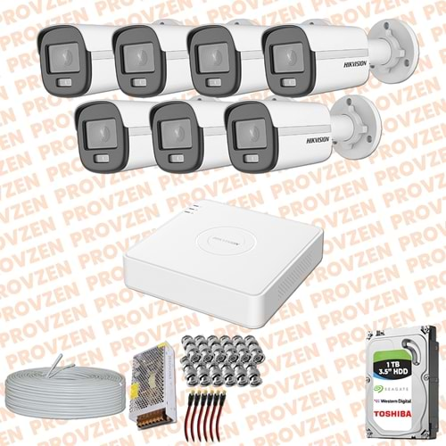 PROVZEN HIKVISION COLORVU GECE RENKLİ 7 KAMERALI SET 1TB HDD