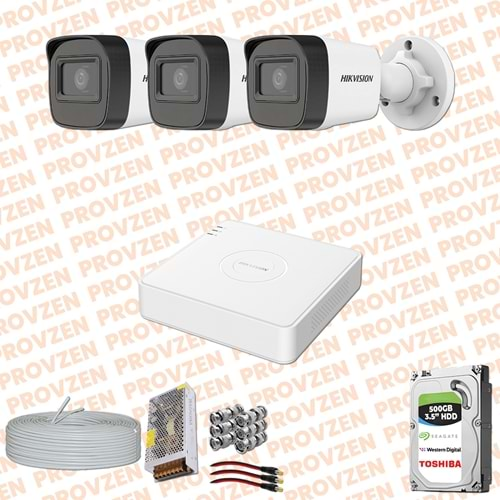 PROVZEN HİKVİSİON 3 KAMERA FULLHD GÜVENLİK KAMERASI SET 500GB HDD