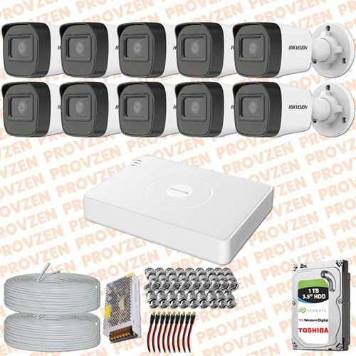 PROVZEN HİKVİSİON 10 KAMERA FULLHD GÜVENLİK KAMERASI SET 1TB HDD