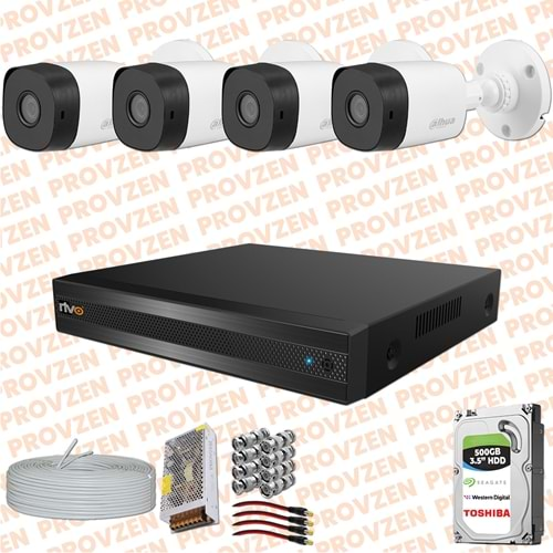 PROVZEN RV DAHUA 4 KAMERA FULLHD GÜVENLİK KAMERASI SET 500GB HDD